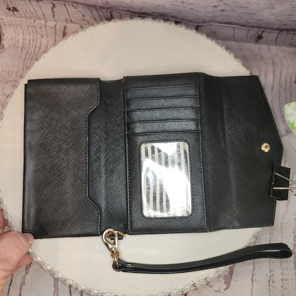 Kate Spade Black Saffiano Leather Wristlet Trifold Wallet